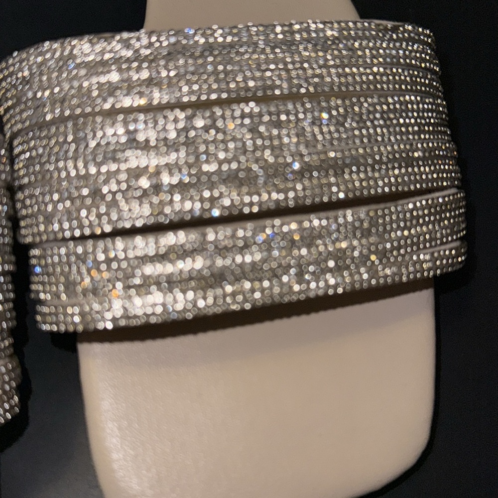 Cream and Silver Sparkly Slide Sandals, new - Picture 5 of 7